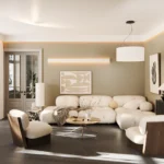 Soggiorno moderno con illuminazione LED integrata tramite Veletta® VE101 e VE101-XL